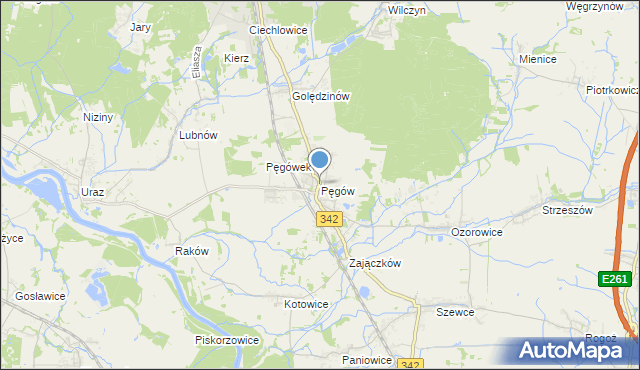 mapa Pęgów, Pęgów gmina Oborniki Śląskie na mapie Targeo
